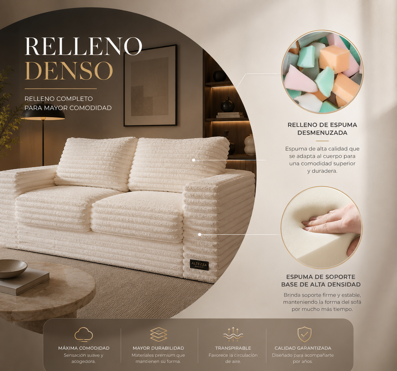 Sofa Biplaza de felpa - Avorio