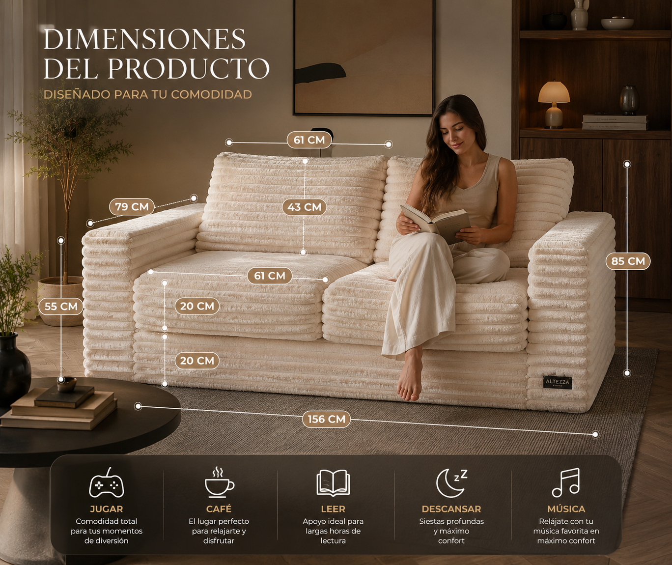Sofa Biplaza de felpa - Avorio