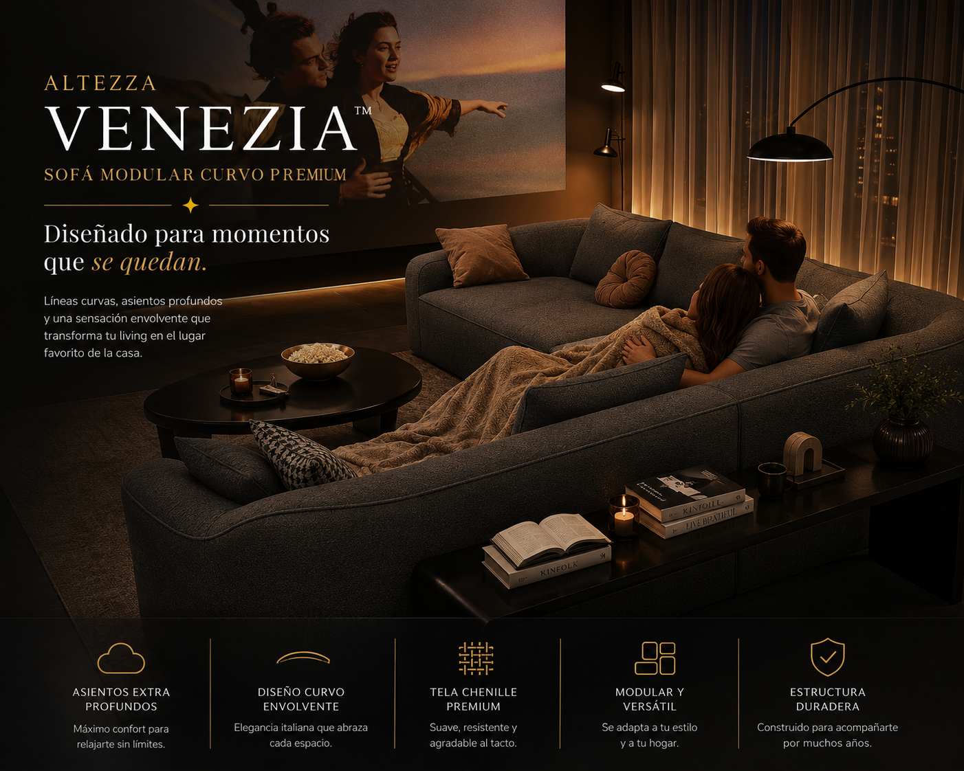 Sofa Seccional Curvo Bellagio en forma de L